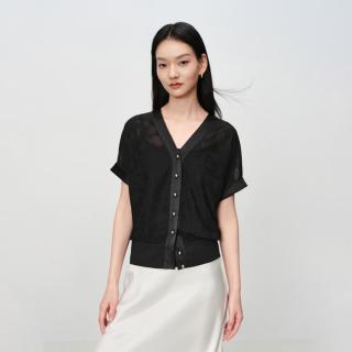 EP YAYING EP雅莹女装 v领提花显瘦针织小衫短袖衬衫