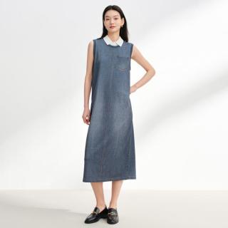 EP YAYING EP雅莹女装 复古圆领无袖仿牛仔印花连衣裙