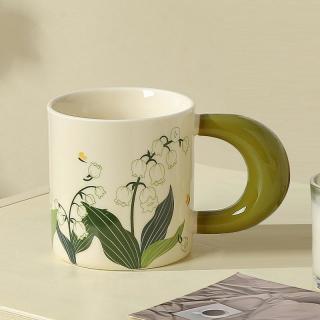 欧因 铃兰花马克杯陶瓷杯子伴手礼杯子高级感小众咖啡杯家用早餐牛奶杯 辛格杯 380ML