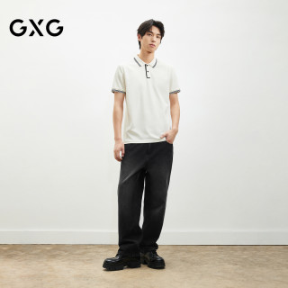GXG 秋装秋季双色宽松直筒高智风水洗牛仔裤做旧#G25D052159