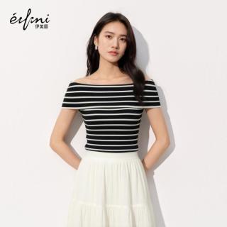 伊芙丽 朱珠代言套头毛衫微弹气质粘纤针织衫女夏装