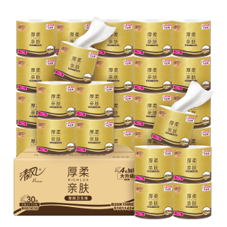 清风 有芯卷纸厚柔4层110克30卷 双面压花卷