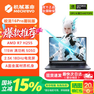 机械革命 蛟龙16Pro/潮玩版蛟龙15K游戏笔记本电脑RTX5060/5050高性能独立显卡手提电竞设计办公全能本 R7 H255/RTX5050/16G+1TB/180Hz 灰