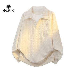 OLRIK 春夏季 男士假两件翻领套头衬衫卫衣情侣拼色POLO衫