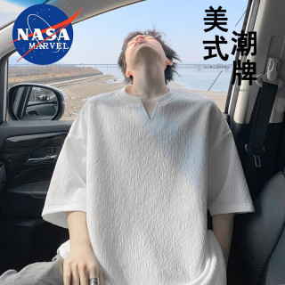 NASA MARVEL 男士V领短袖T恤 白色 2XL