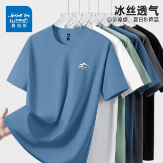 真维斯 冰丝短袖男t恤夏季薄款速干休闲圆领宽松衣服男装半袖上衣W