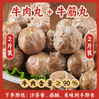 利园 潮汕手打牛肉丸2斤+牛筋丸2斤 2kg