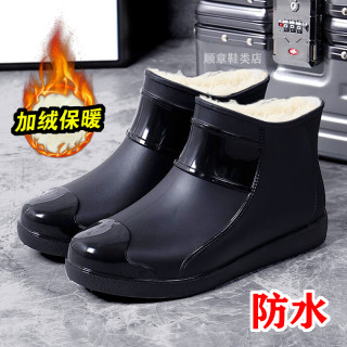 加绒保暖雨鞋男款成人防水防滑干活胶鞋潮男士雨靴短筒加棉水鞋冬