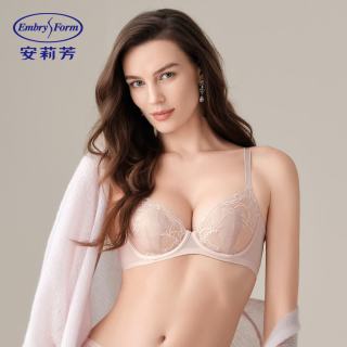 安莉芳 玫瑰兔耳朵杯透气内衣女大胸显小单层围防凸点文胸EBW0874 藕色LAV 85E
