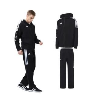 adidas 运动套装男春秋连帽开衫运动服针织帽衫棉套装女子跑步套装