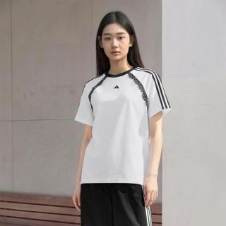 adidas 三条纹舞动系列蕾丝花边休闲运动女子短袖T恤上衣