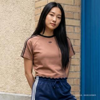 adidas 三叶草 三叶草女装上衣26夏季新款高腰短款经典三条纹运动短袖棉质T恤