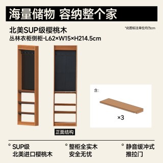小半 家具实木衣柜樱桃木现代简约卧室推拉门衣橱挂式收纳落地柜