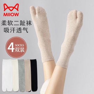 猫人 二趾袜4双中筒袜棉质女薄款二指木屐袜两指两趾长袜夏季分趾袜拇