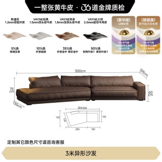 FA SA DI HOUSEHOLD 意式简约进口牛皮布达佩斯网红客厅直排豆腐块异形真皮沙发