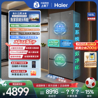 海尔 云溪503冰箱全空间保鲜双净味超薄嵌入式法式灰