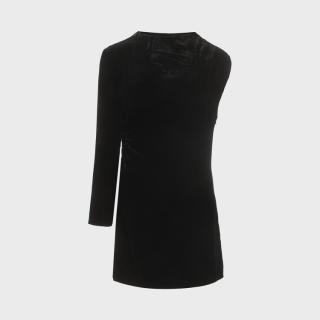 Massimo Dutti 摩登复古风不规则设计小洋裙绒面质感单肩长袖连衣裙