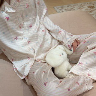 仲夏密码夏季新款粉彩风甜美百搭冰丝睡衣家居服套装