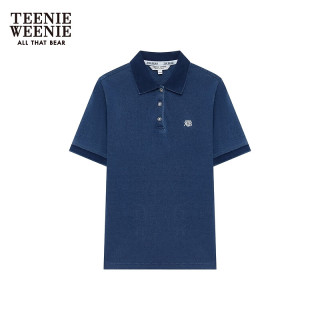 TEENIE WEENIE 小熊2024年夏季POLO短袖时尚宽松韩版T恤上衣女 深蓝色 160/S