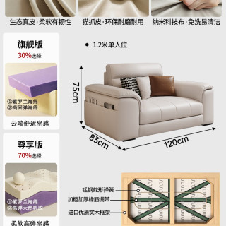 蓝色理想 政府补贴棉麻布艺沙发小户型客厅现代简约风直排高端猫抓真皮沙发
