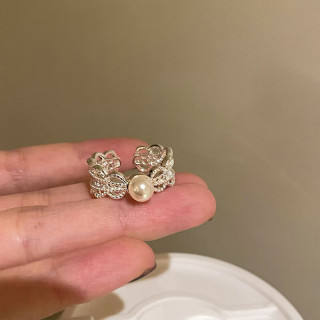 洛梵欣饰 蕾丝珍珠锆石戒指女小众设计开口可调节食指戒轻奢感叠戴指环 单颗珍珠蕾丝戒指