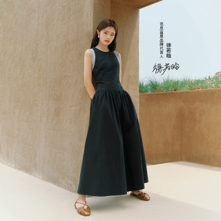 范思蓝恩 腰精裙无袖背带连衣裙女夏收腰礼服小黑裙 汽水蓝 M