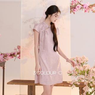 三彩 2026夏季新款立领连衣裙新中式旗袍短袖高级感C