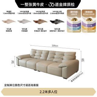 FA SA DI HOUSEHOLD 现代奶油风大象耳朵真皮沙发小户型意式极简皮艺直排沙发