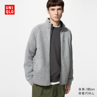 优衣库 针织摇粒绒拉链茄克/长袖男装外套夹克489589 03 灰色 M