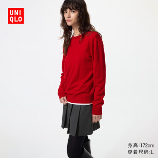优衣库 精纺美利奴羊毛圆领针织衫/长袖女装通勤485303 478330 485303/15珊瑚红色 XL