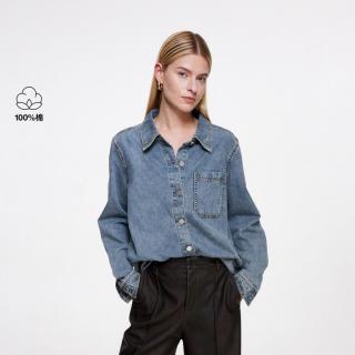 ONLY 秋季时尚柔软舒适翻领宽松廓形女式外套牛仔衬衫女