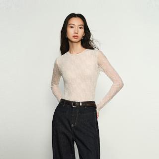 NEELLY 纳俪早秋蕾丝轻透长袖内搭上衣别致打底衫小衫