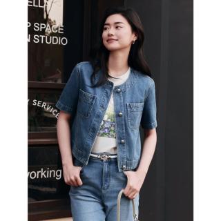 JZ玖姿 商场同款JZ玖姿清爽简约牛仔短袖外套女装夏季JWEX40505