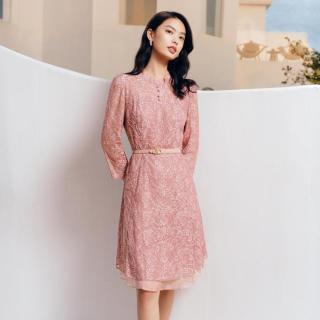 Koradior 钉珠蕾丝新中式七分袖连衣裙
