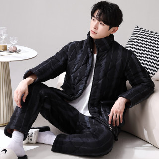 好福份 冬季加厚男士睡衣三层夹棉保暖家居服棉袄-蓝条纹23531
