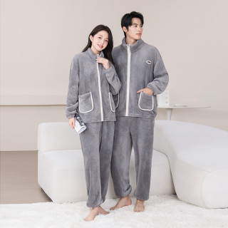 秋冬季情侣加绒休闲长袖毛绒柔软居家服加厚保暖家居服睡衣808