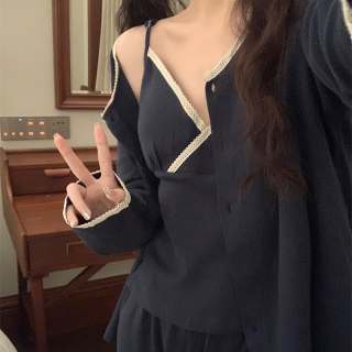 秋冬新品高级感纯欲云朵绒睡衣女开衫带胸垫三件套可外传家居服