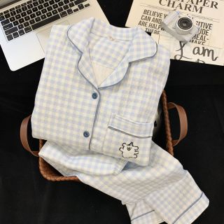 乔丽婭 秋冬长袖睡衣女保暖空气夹层可爱家居服套装