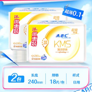 88VIP：ABC 卫生巾棉柔纤薄日用240加量装36片透气不闷热