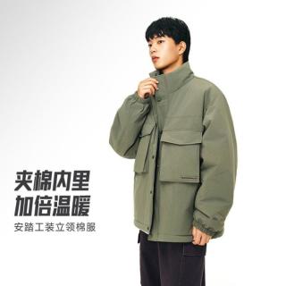 安踏 棉服保暖外套男装冬季防泼水春秋多口袋工装立领休闲夹克上衣