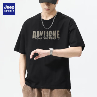 JEEP SPIRIT 凉感冰丝短袖T恤男士2026新款夏季男上衣速干宽松美式高街t恤男 808黑色 4XL