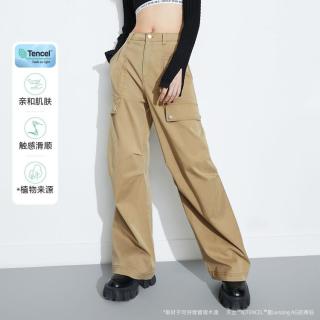 ONLY 秋季休闲百搭高腰微弹宽松直伞兵筒裤休闲裤女
