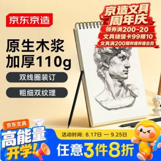 京东京造 A4/40张 110g素描本专业美术速写本素描纸双线圈竖翻绘画初学入门