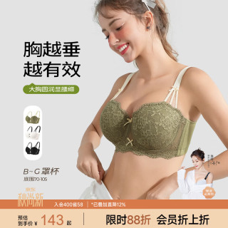 糖粒 大码内衣女大胸显大小胖mm聚拢收副乳防下垂薄款调整型文胸罩薄 雪松绿 85C