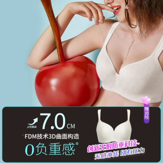 糖粒 大码内衣女胖mm无痕大胸显小胸上托聚拢防下垂文胸收副乳胸罩薄款 8743-白色 90C
