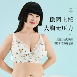 糖粒 大码内衣女聚拢收副乳防下垂胖mm200斤薄款文胸 奶白色 80B