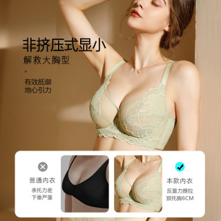 糖粒 大码内衣女胖mm大胸显小全罩杯文胸聚拢收副乳防下垂夏季超薄胸罩 8816嫩草绿-高质量 85G