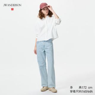 优衣库 直筒牛仔裤/水洗产品常规款女装中腰休闲裤子482279 62 粉蓝色 22 /150/56A