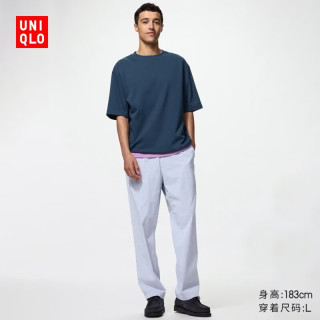 优衣库 弹力棉质舒适九分裤男装女装休闲裤起居裤泡泡纱484784 64 湖蓝色 4XL