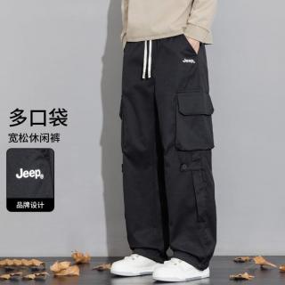 吉普 多口袋工装裤子男士秋季松紧抽腰直筒户外百搭休闲裤